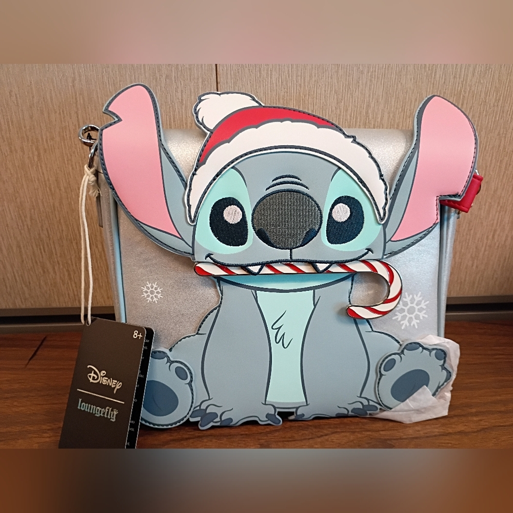 Loungefly Disney Stitch Holiday Glitter Crossbody Bag NWT